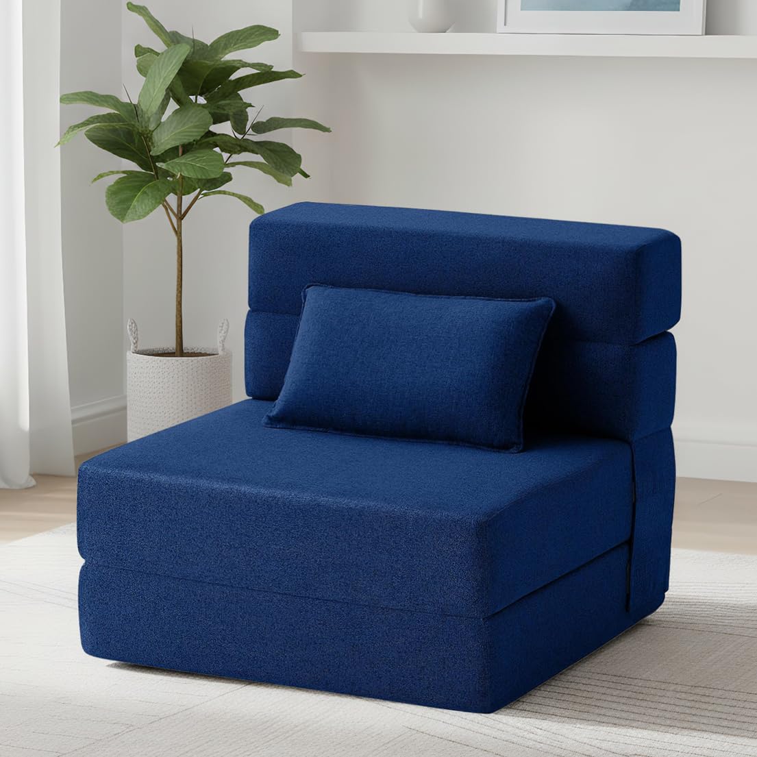 FILUXE Convertible Folding Sofa Bed - Sleeper Chair with Pillow, Modern Linen Fabric Floor & Futon Couch
