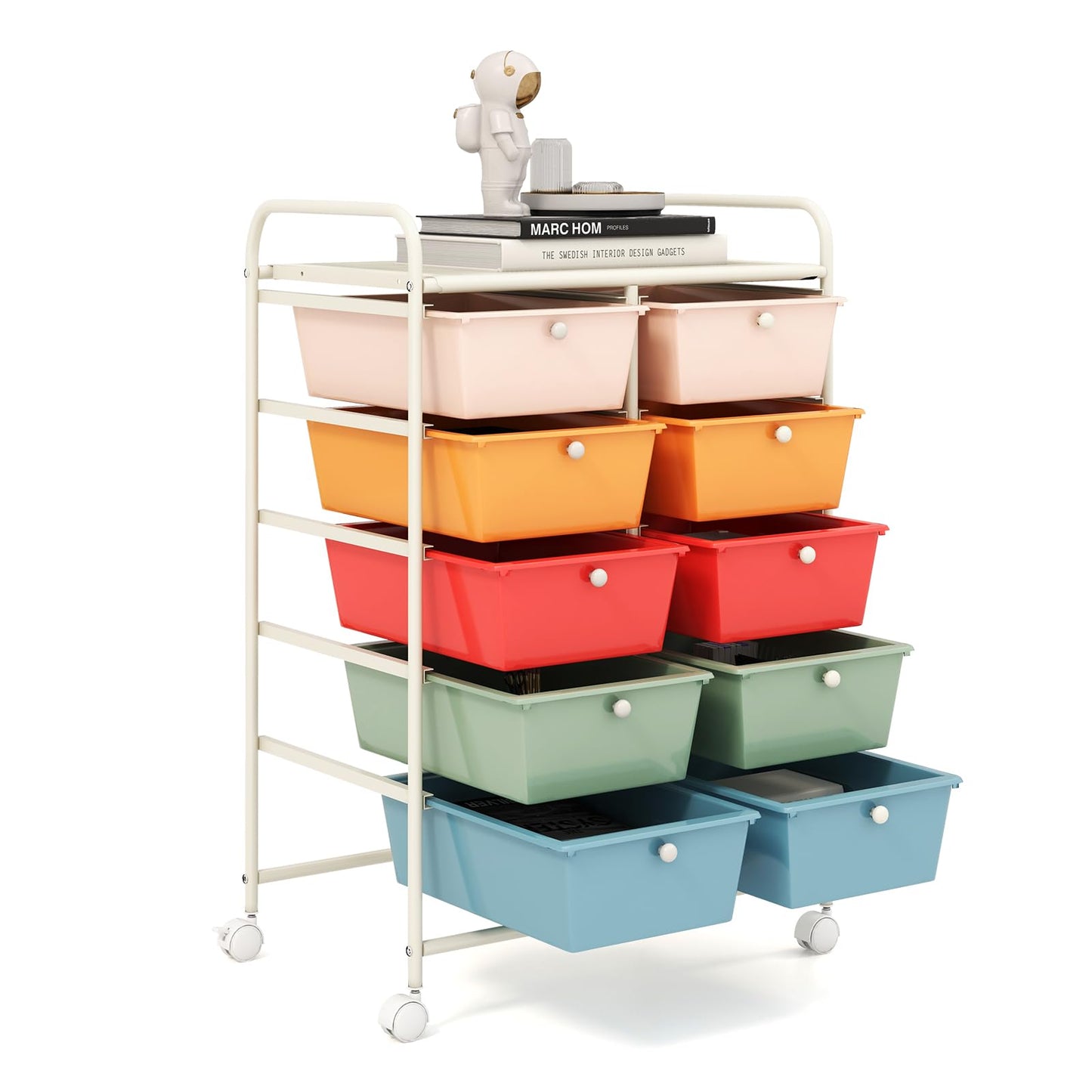 GiantexUK 10 Drawers Storage Cart, Mobile Rolling Storage Trolley with 4 Lockable Wheels & Handles