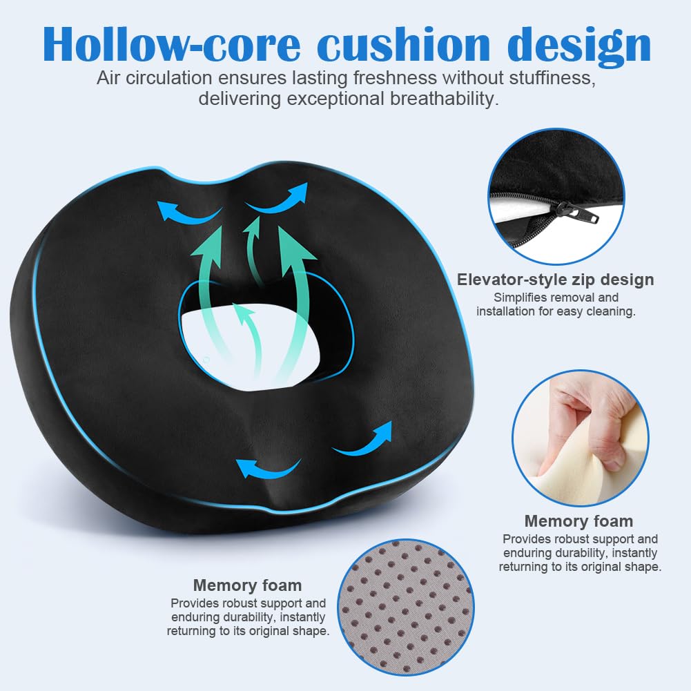 AOOHA Donut Cushion for Hemorrhoids,Memory Foam Seat Cushion,Orthopedic Memory Foam Ring Seat Cushion,Double U-Shape,for Office Chair, Car