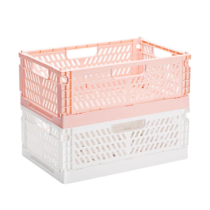 PIANKEKE 2 Pcs Collapsible Storage Box, Plastic Stackable Folding Storage CratesStorage Baskets