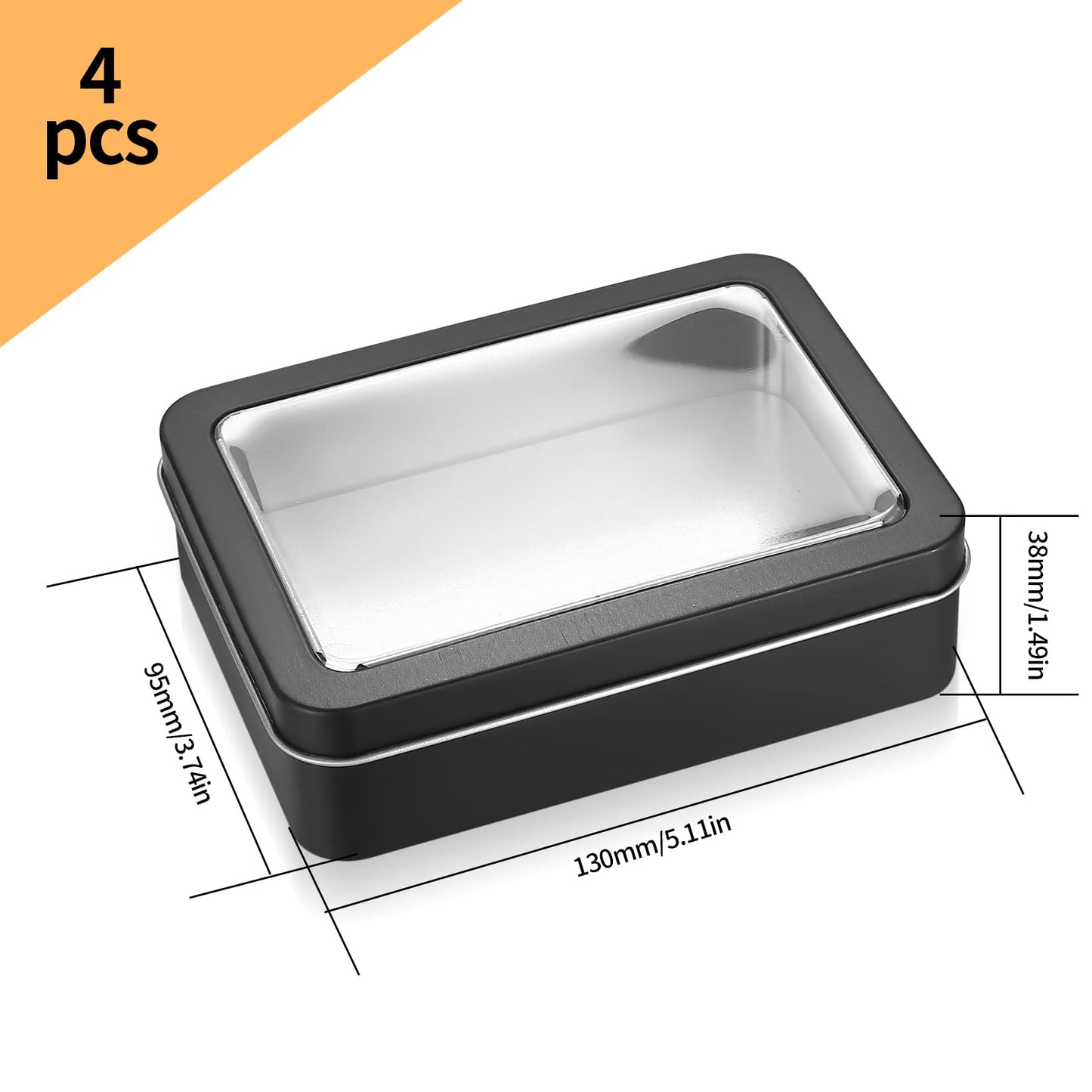 Qeapug 4 PcsMetal Tins with Lids, Small Tins with Lids, Metal Rectangular Empty Tin Containers No Hinged