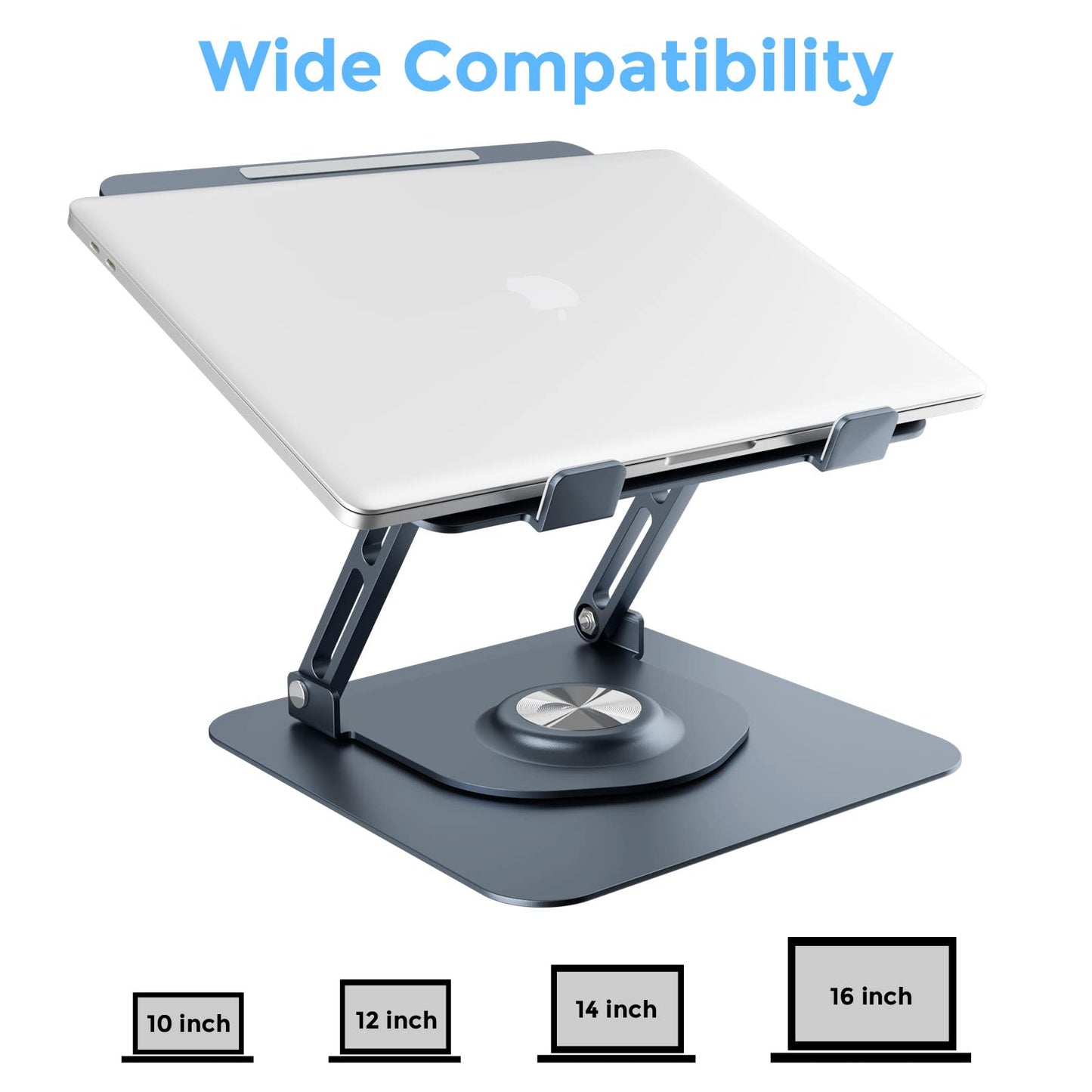 Swivel Laptop Stand for Desk, Adjustable Height Aluminum Computer Stand with 360 Rotating Base, Foldable Ergonomic Riser