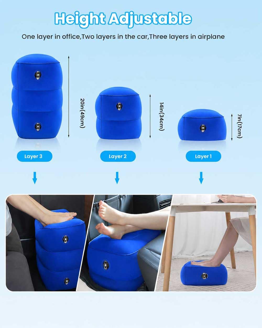 Airplane FootRest: Inflatable Footrest for Kids to Sleep, Adjustable Height Leg Rest Pillow in Office & Home, Toddlers Travel Bed Box