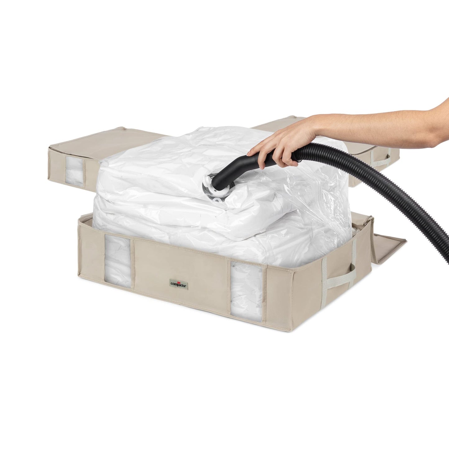 Compactor Set of 3 Large Space Saving Under Bed Vacuum Storage Boxes, For Wardrobes and Bedrooms, Clothes Organiser, Bedding, Linen and Duvet Storage
