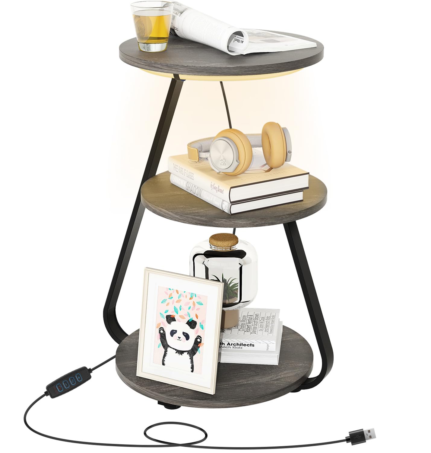 ARTETHYS Side Table, Small Round Coffee Table, Grey