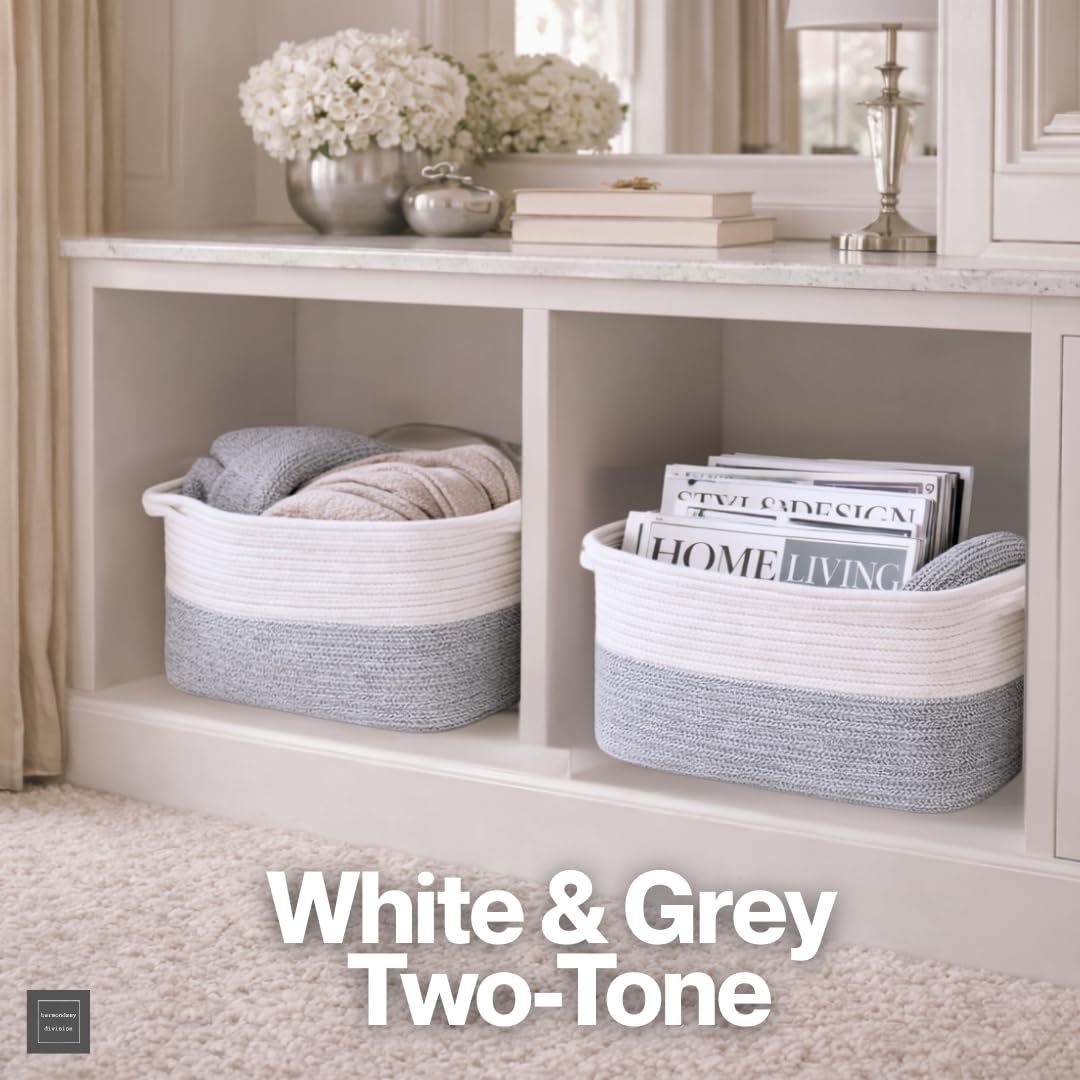 Bermondsey Division Cotton Rope Storage Basket with Handles 23L – Decorative Woven Organiser for Living Room, Bedroom, Bathroom & Nursery