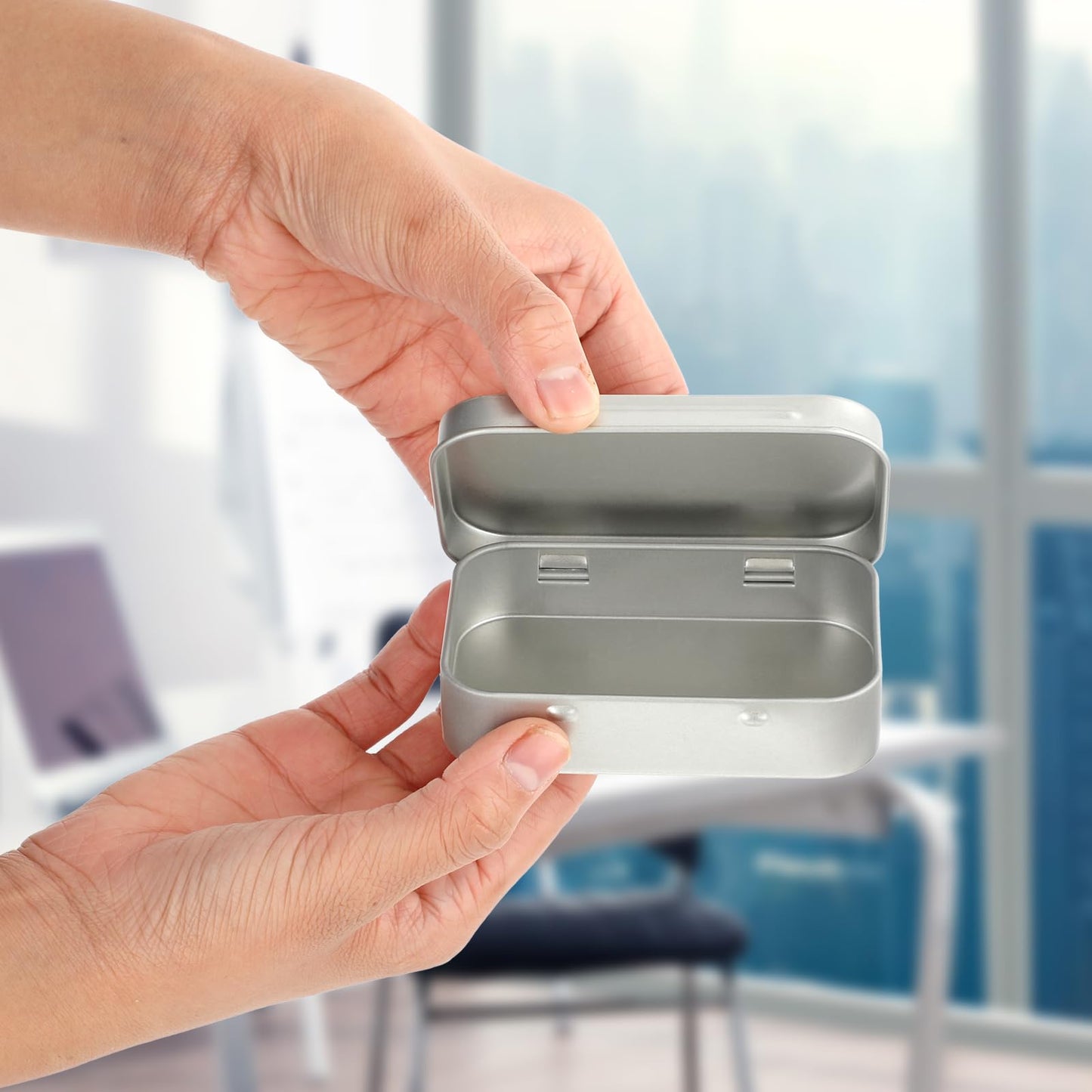 Ouligay Small Metal Tins with Lids - Rectangular Empty Hinged Tins for Candies, Key, Earring, Jewelry (Silver)