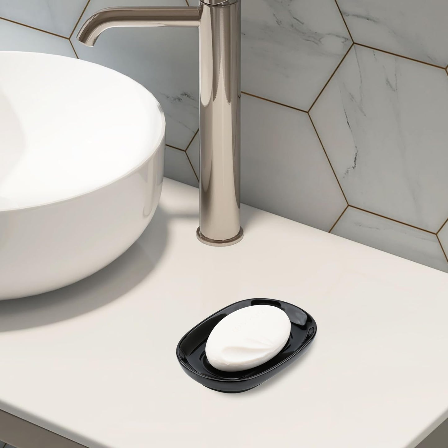 YoHyien Ceramic Soap Dish, Anti-Slip Marble Soap Dish for Bathroom, Soap Tray Dish, Soap Holder for Shower, Kitchen, and Sink