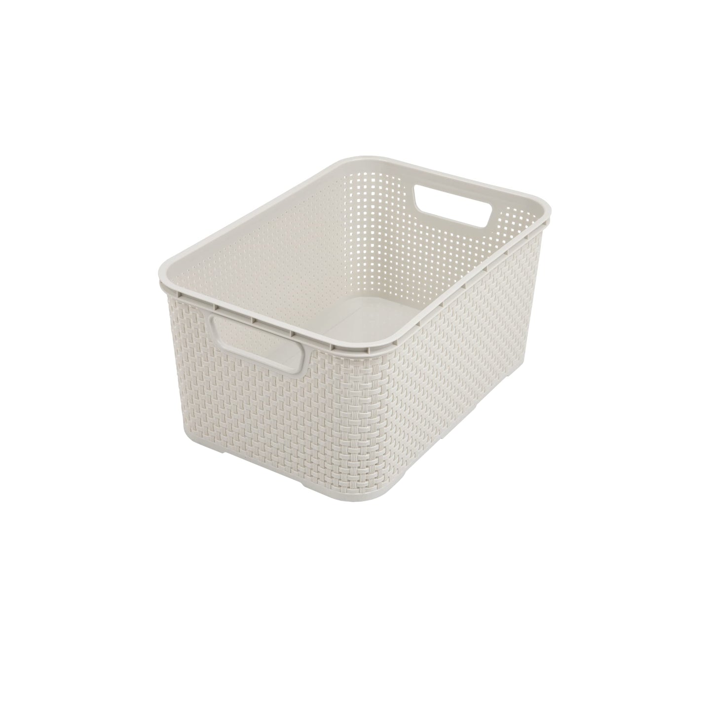 BranQ Home Essential Universal Multifunctional Basket in Rattan Design, Size M 10 L, BPA-Free Plastic PP, Cream, 28.8 x 19.7 x 16.2 cm