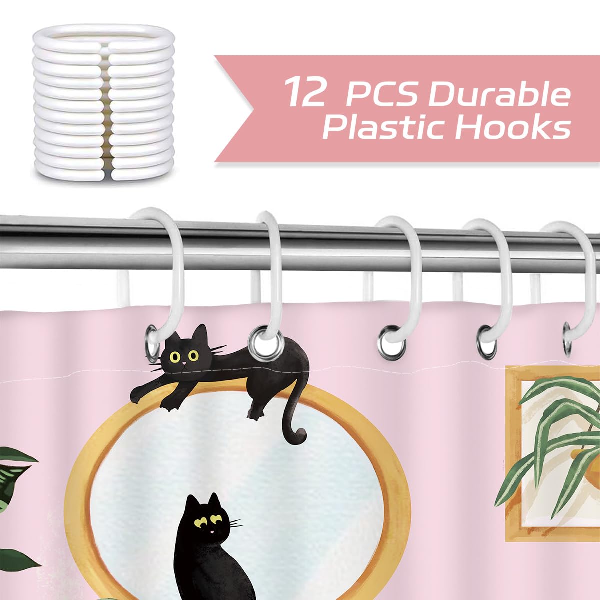 Dazzlewall Pink Cat Shower Curtain for Bathroom Mould & Mildew Resistant