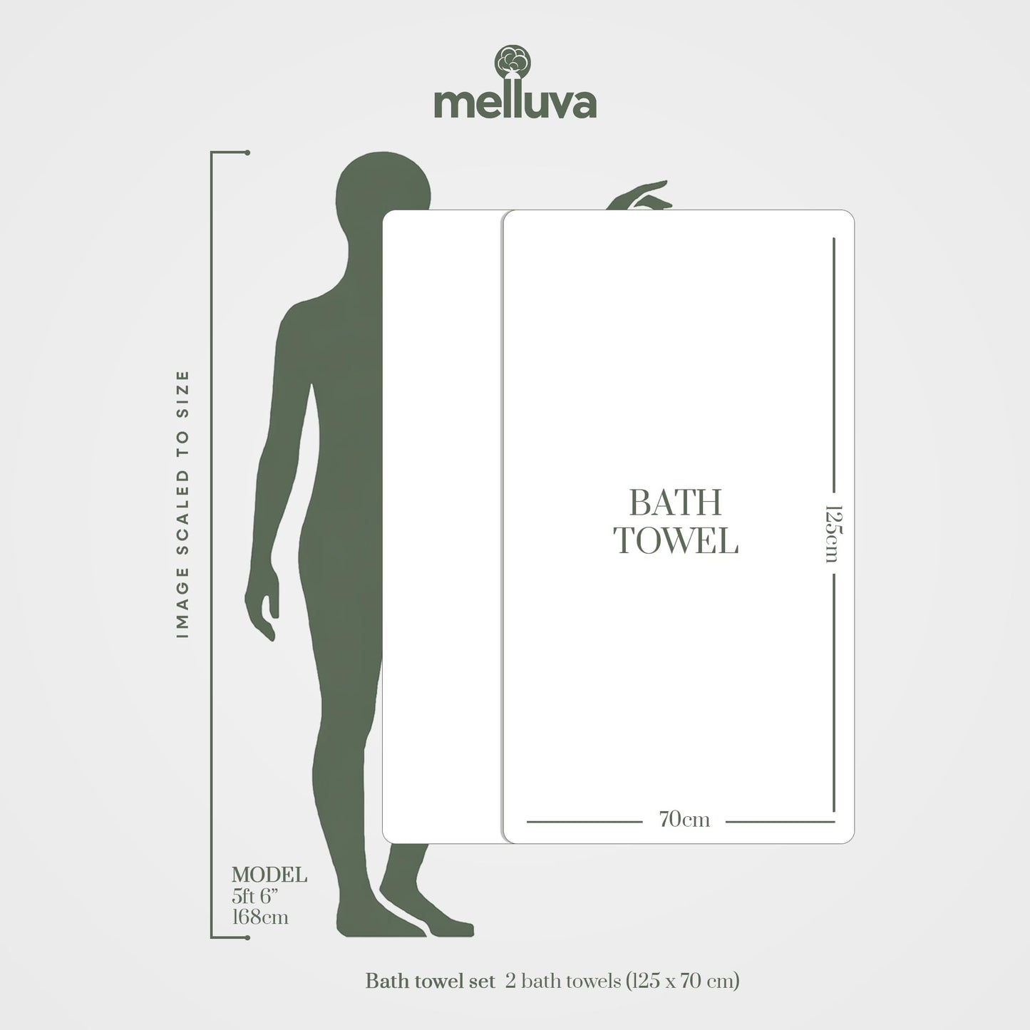 MELLUVA Bath Towels Set of 2 | 100% Turkish Cotton | 70 x 125 cm | Soft and Absorbent 600 GSM | Quick Dry Bathroom Shower Towels | Dow Grey