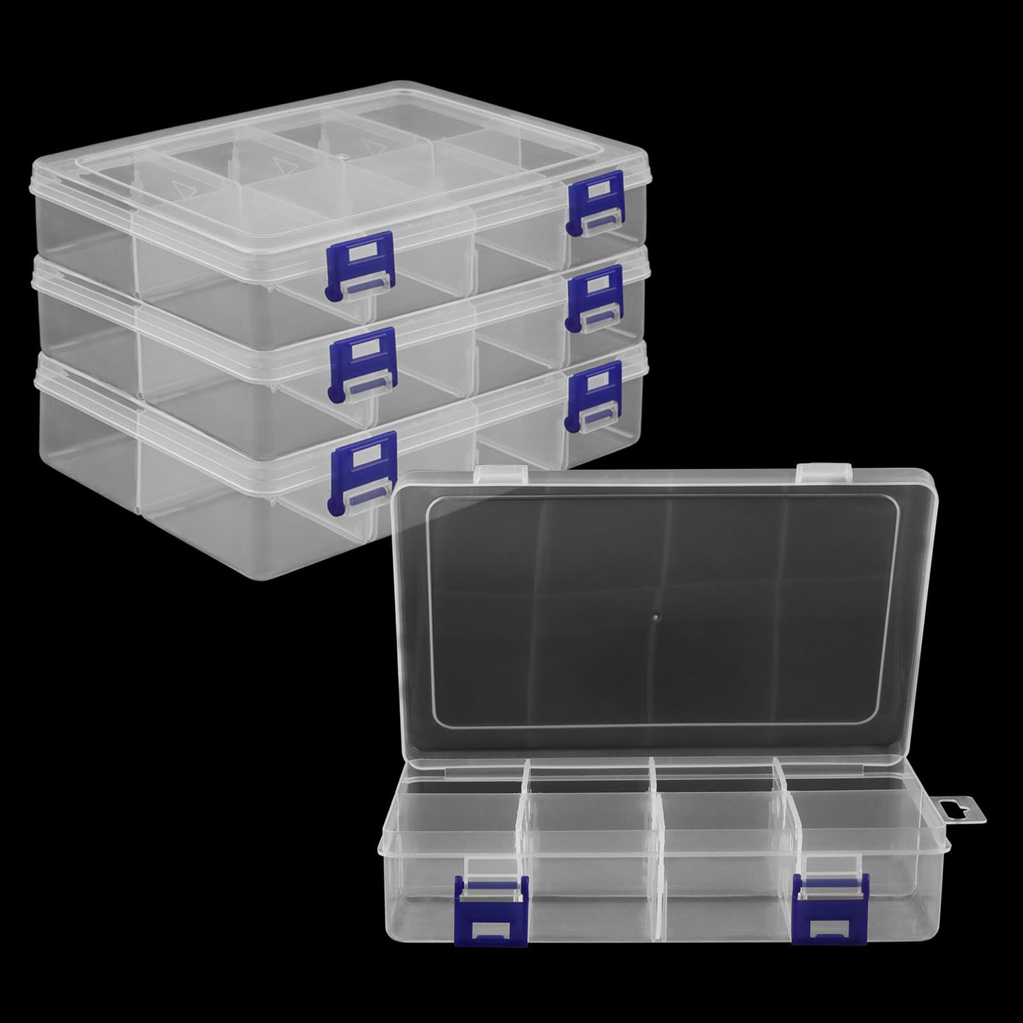 MANCHAP 4 PCS 8 Grids Plastic Bead Storage Box with Adjustable Compartments, 19.5 x 13 x 4.5cm Plastic Jewellery Organisers