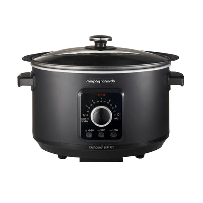 Morphy Richards 3.5L Easy Time Slow Cooker, Automatic Heat Settings, Keep Warm Mode, Hob Proof, Countdown Indicator, Dishwasher Safe Pot, Matte Black,