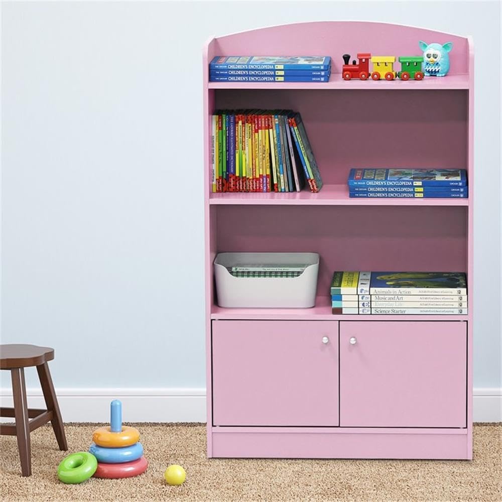 Furinno LOVA Book Shelf, Bookshelf with Storage Cabinet, Bookcase with Door, 11.8 x 23.6 x 37.3, for Living Reoom, Bedroom, Home Office, Pink