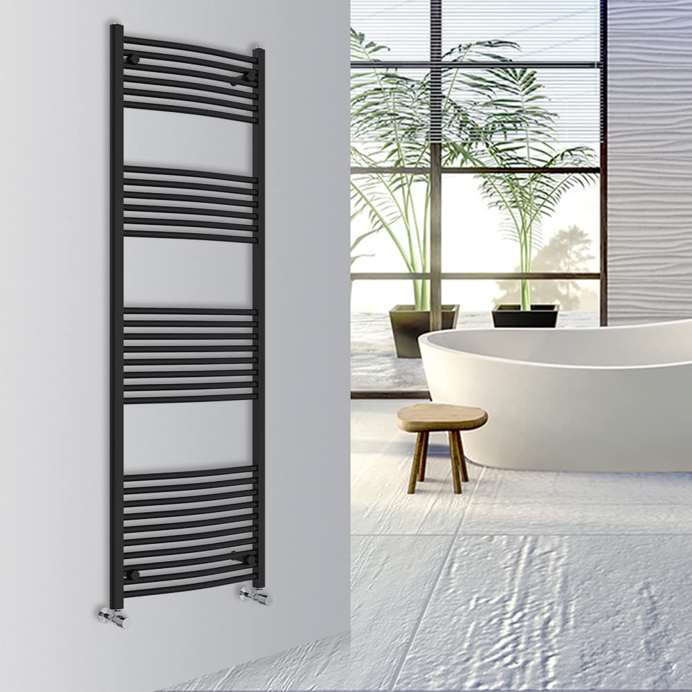Warmehaus Curved Bathroom Heated Towel Rail Warmer 1800x600mm Black