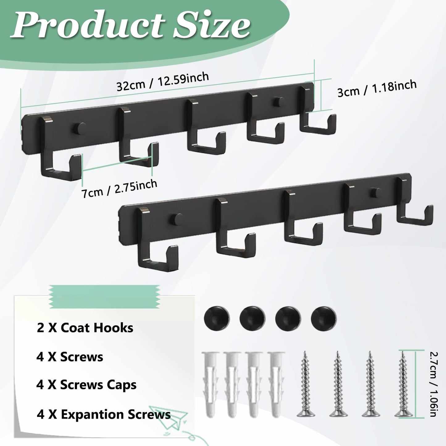 Bosdontek 2 Pack Wall Coat Racks, Heavy Duty Coat Hooks Wall Mounted Clothes Hanger Rustproof Coat Racks Multi-Purpose Wall Hooks Coat Rack for