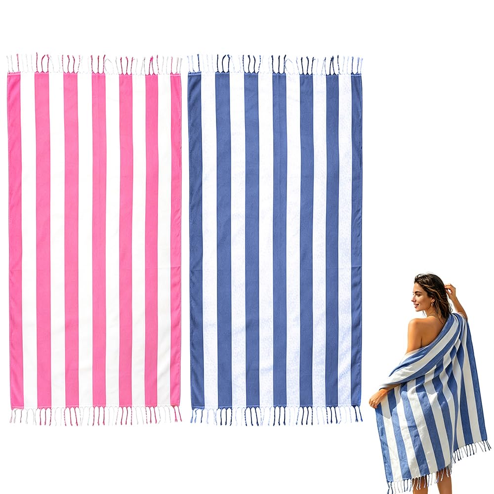 2 Pcs Turkish Beach Towel Cotton Lightweight Sand Free Blanket Quick Dry Serviette de Plage Towels for Swimming Camping Accessories Women Summer