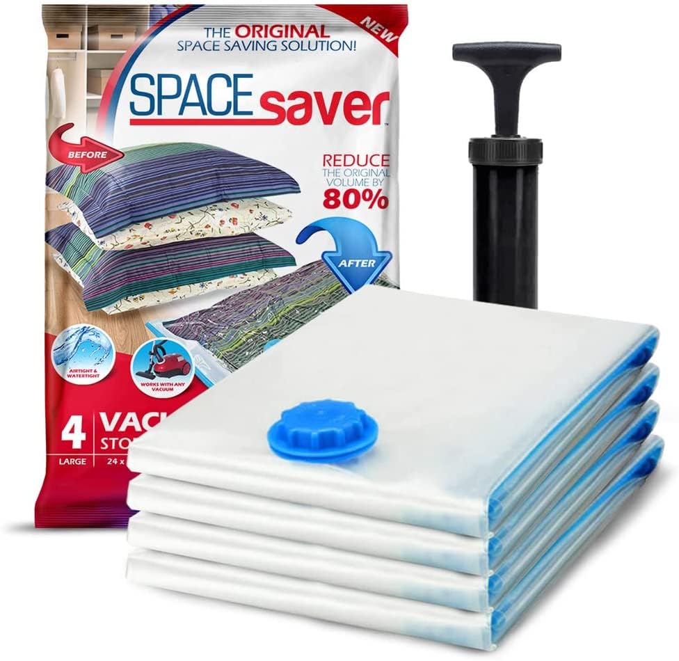 Spacesaver Vacuum Storage Bags for Clothes - Jumbo 4-Pack Clothes & Bedding Vacuum Packs with Pump