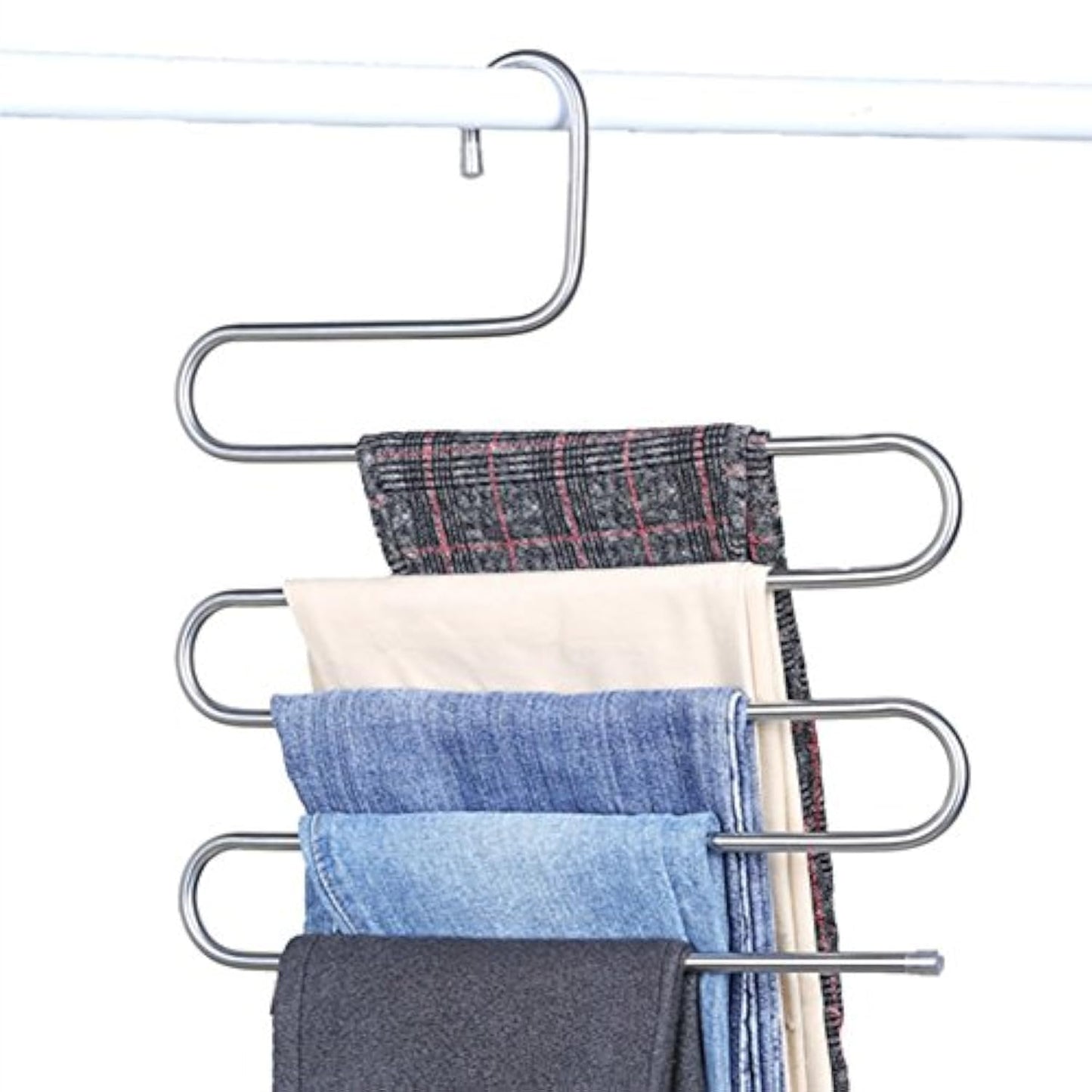 MEYA Set of 2 Trousers Rack Closet Hangers Stainless Steel S-type Pants Hangers Multi Layer Space Saver Storage Rack