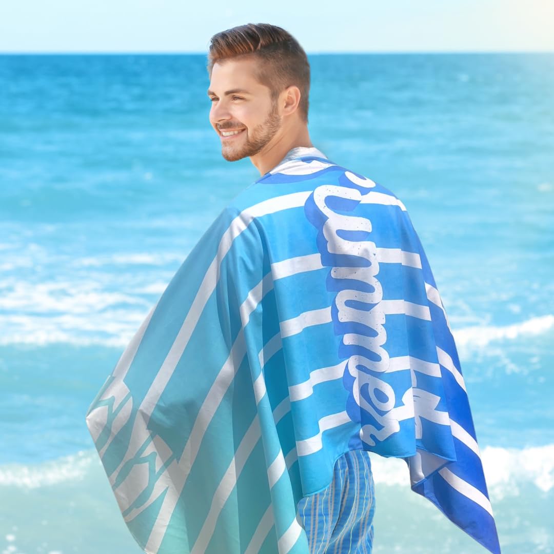 NARAMAKI Large Beach Towel 70 x 190 cm in High Quality Microfibre – Pool Beach Towel with Unique Tropical Design – Made in Italy (Light Blue)