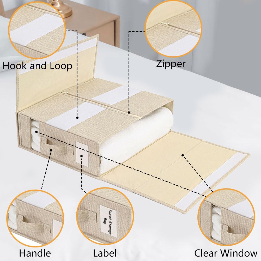 WANGIRL 6 Pack Bed Sheet Organiser Folding Storage, Linen Bedding Organiser Box with Zip for Sheets, Duvet Covers, Clothes, Towels and Blankets