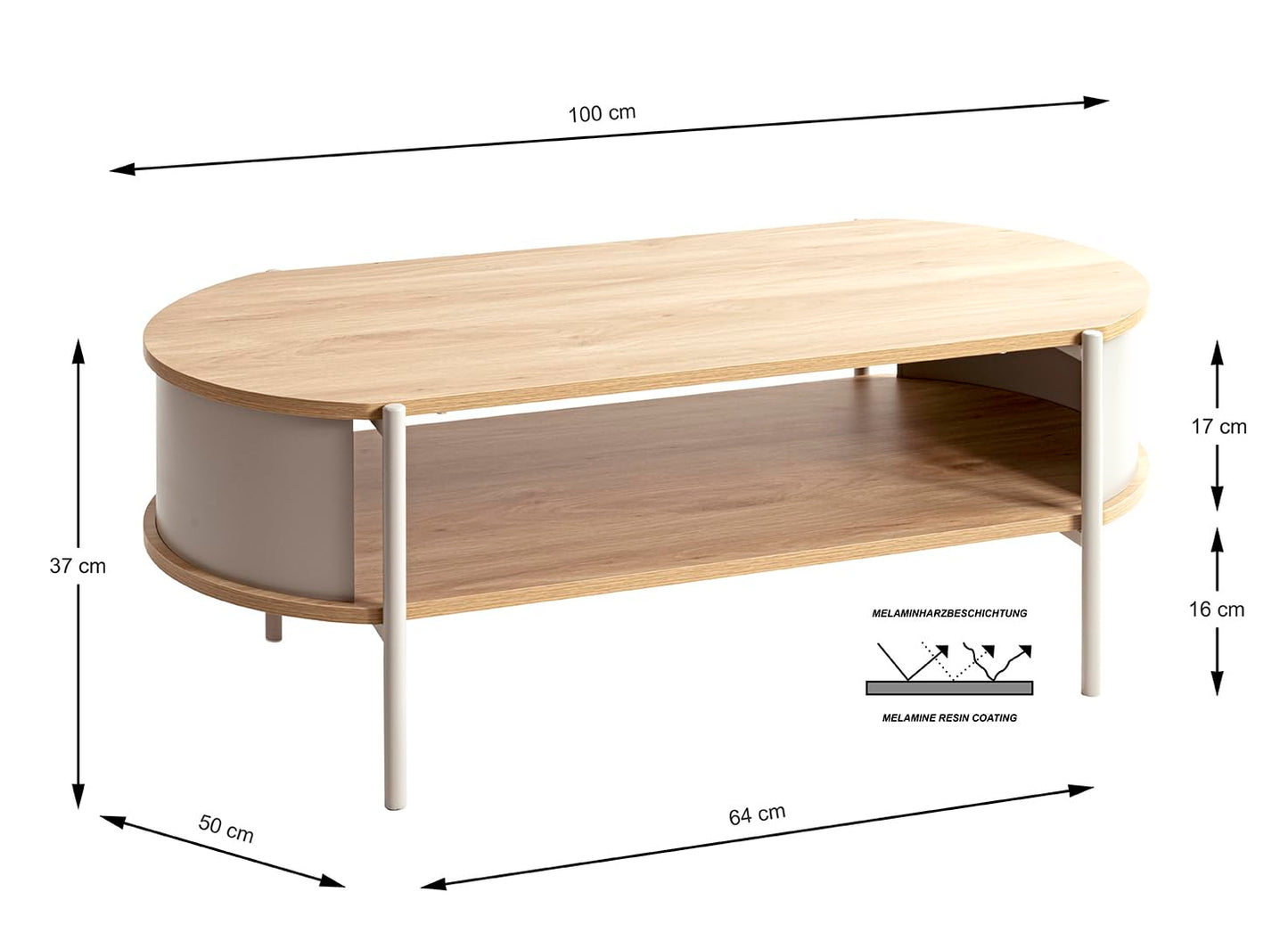 HAKU coffee table, oak, grey, metal, chipboard. Dimensions: W 100 x H 37 x D 54 cm. Style: Modern