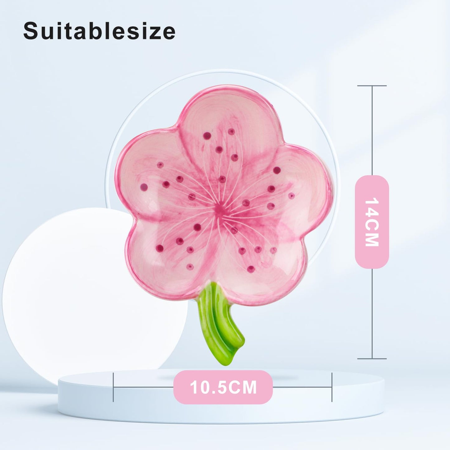 HuaLiSiJi Ceramic Soap Dish with Flowers Ceramic Soap Dish Leaf with Drainage for All Common Sizes Solid Soaps (Pink)