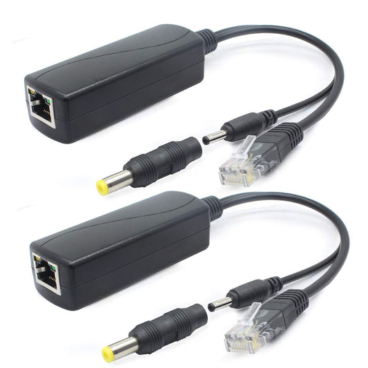 ANVISION 2-Pack 5V Gigabit PoE Splitter, 48V to 5V 2.4A, Plug 3.5mm x 1.35mm, 5.5mm x 2.1mm Connector, IEEE 802.3af Compliant, for IP Camera and More