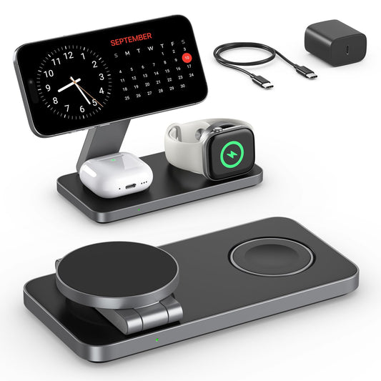EXW 3 in 1 Magnetic Wireless Charging Station,Fast Wireless Charger for iphone 17/16/15/14/13/12,Charging Station for Apple Watch and AirPods(20W