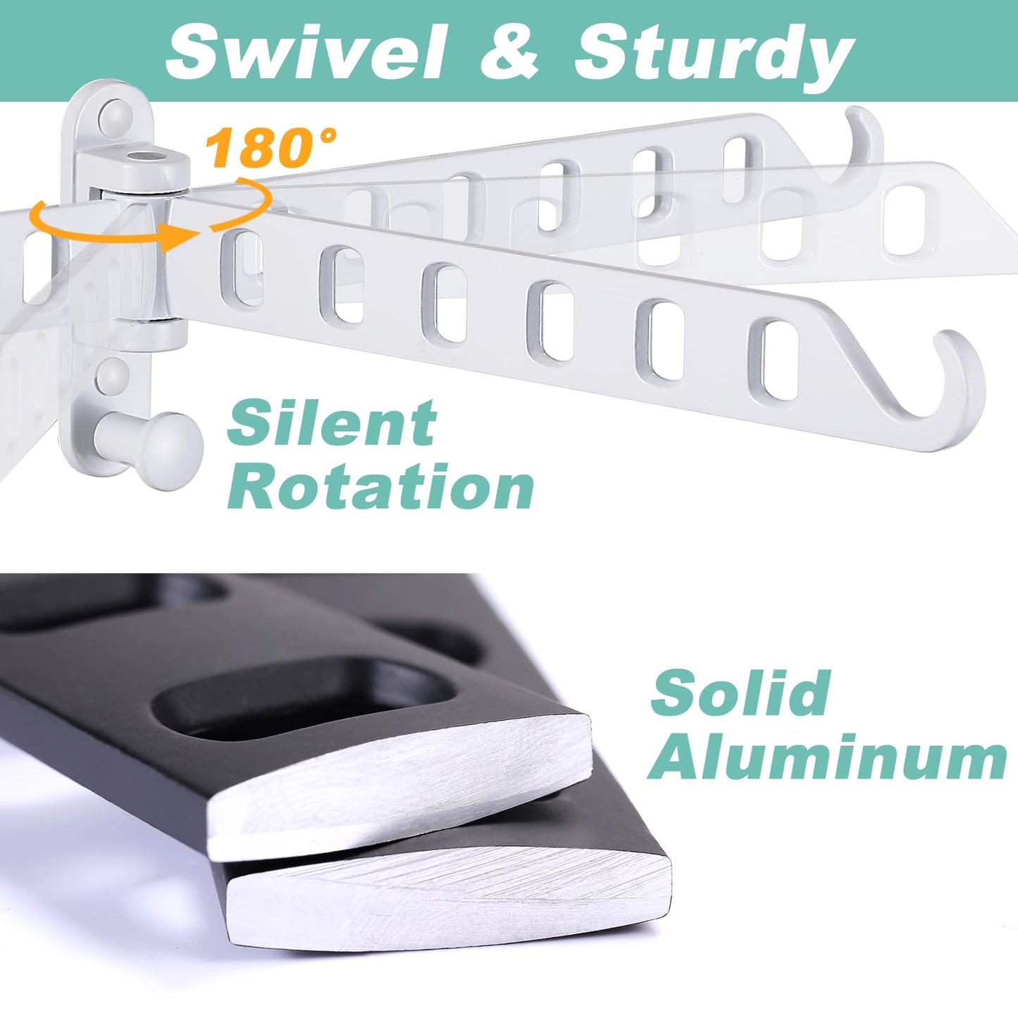 SKIKEN Wall Mounted Clothes Hanger with Swing Arm, Wall Mounted Swing Away Drying Rack, 180°Rotation, Safe Laundry Hanger, Space Saver