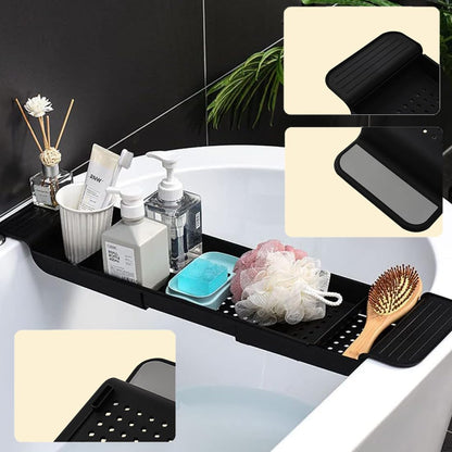 SHZMJL Bathtub Tray, Expandable Bath Tray, Adjustable Bathroom Organizers and Storage, Bathtub Caddy Tray for tub for Candle Towel, Book, Wine