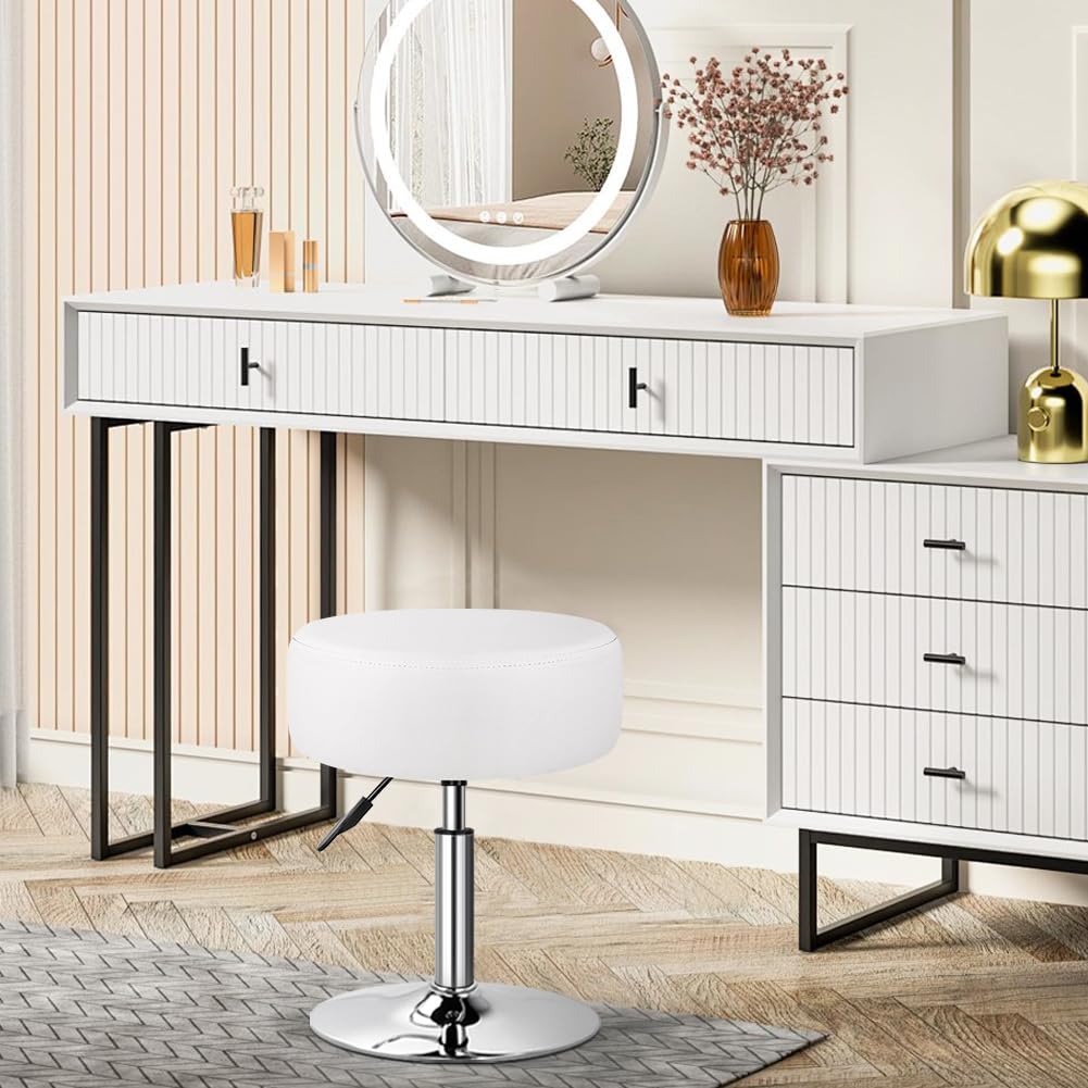 WKWKER Adjustable Vanity Stool for Makeup Room Swivel Makeup Stool Small Round Ottoman for Living Room Makeup Chair for Bedroom SPA Salon Studio