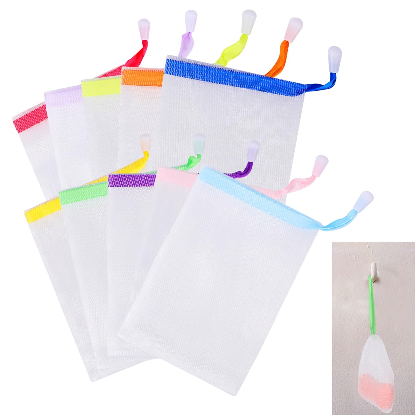 10 PCS Mesh Soap Saver Pouch Double-Layer Soap Saver Bag with Drawstring Mesh Soap Bag Bath Facial Cleanser Foaming Net Exfoliating Mesh Soap Bag for