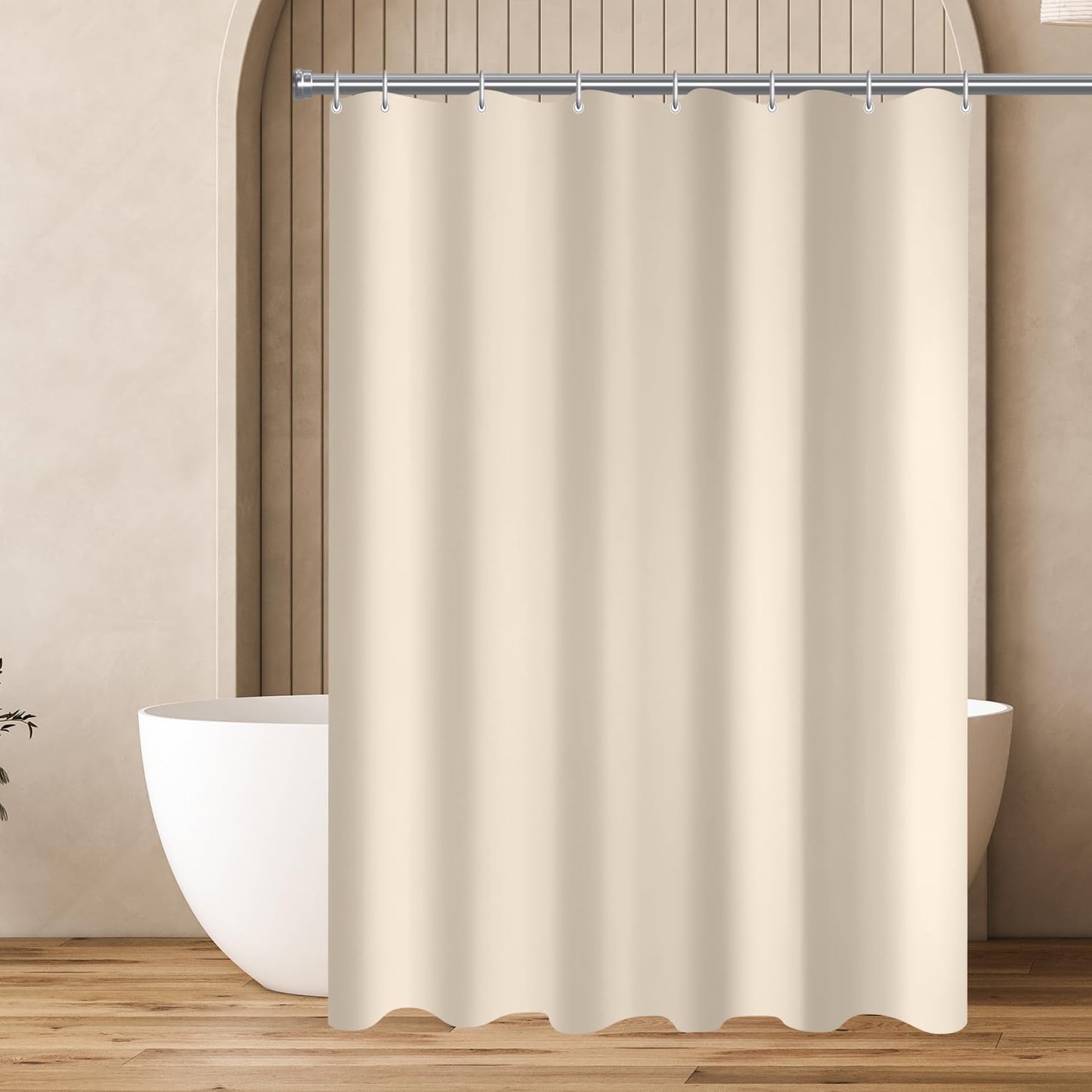 Lerores Shower Curtain, 150 x 170 cm, Beige, Weighted Hem, Anti-Mould Textile, Water-Repellent, Washable Polyester Fabric Bath Curtains for Bathroom