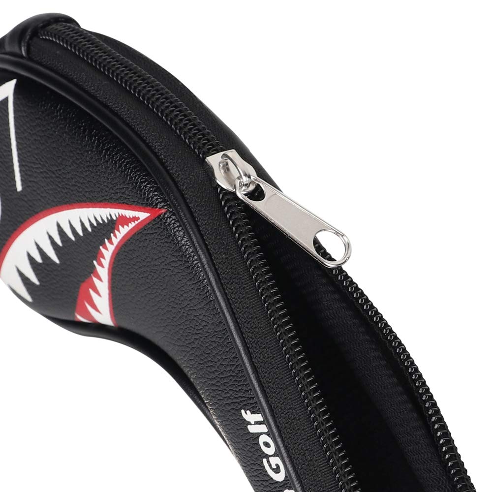 Craftsman Golf 10pcs Black Synthetic Leather Shark Golf Iron Head Covers Set Headcover with Number on both Sides For Callaway, Ping, Taylormade, Cobra