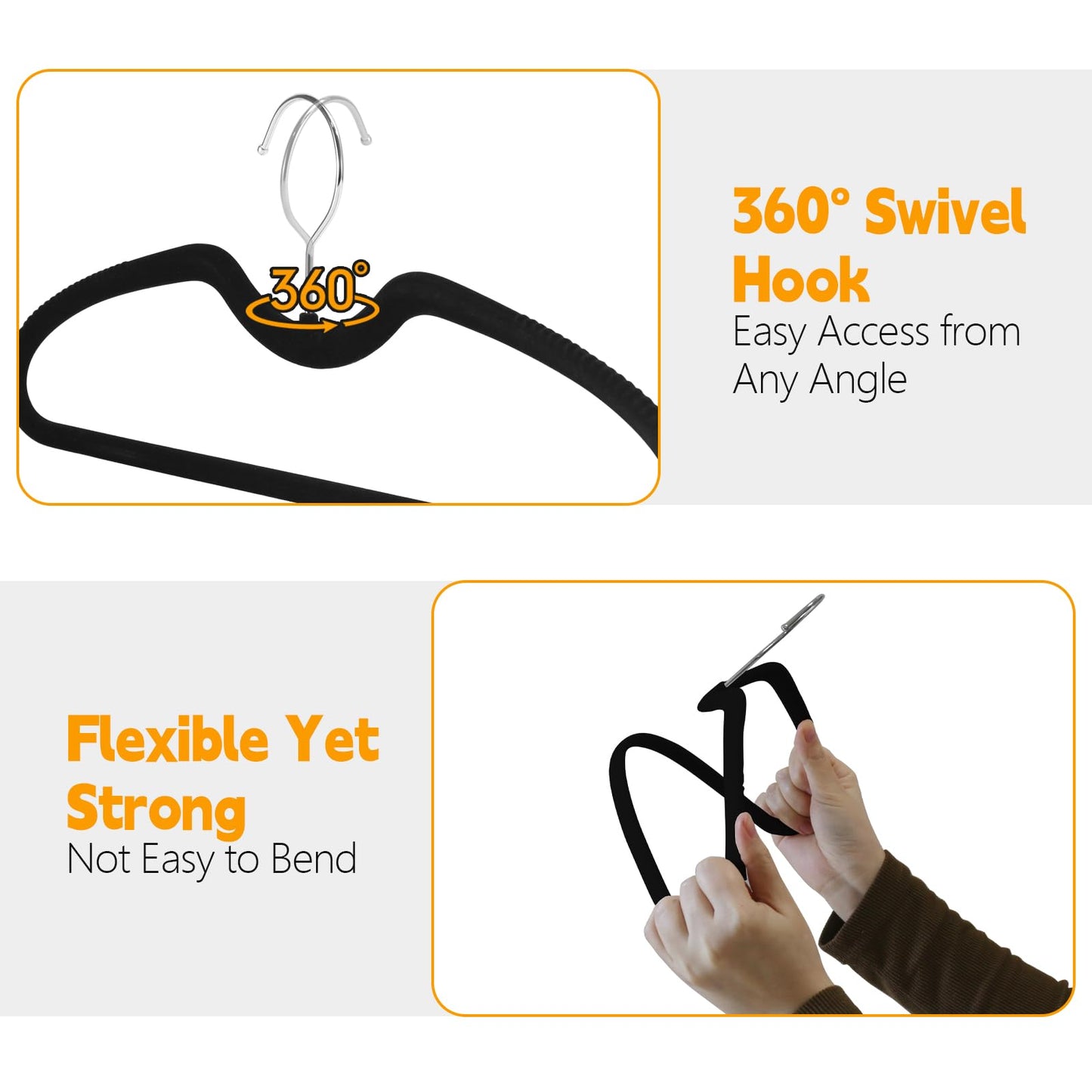 30 Pack Velvet Hangers, Short Neck Non Slip Slim Hangers with 360° Swivel Hook, Space Saving Clothes Hangers for Shirts, Dresses, Sweaters, Black