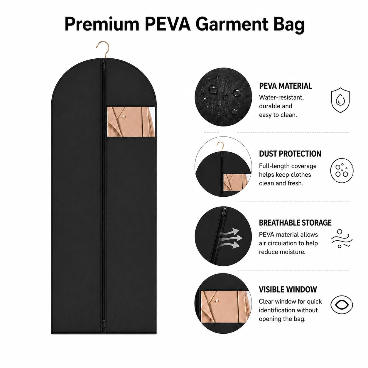 Sytinnice 2 Pack Dress Bags Covers Long 60 x 140 cm / 24 x 55 in, PEVA Hanging Garment Bags with Zipper