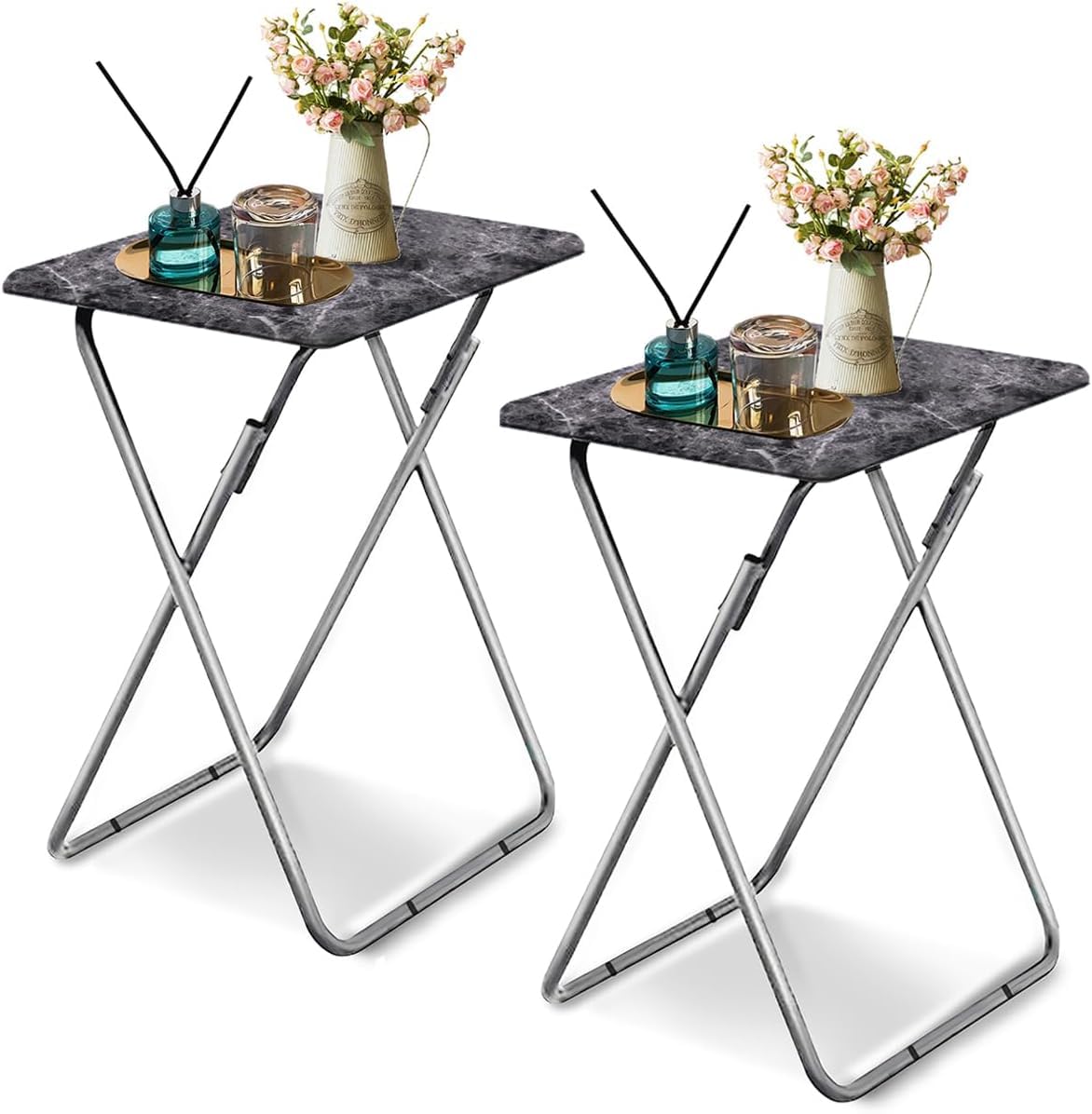 Small Folding Table 2 Set, Side Folding Coffee Table, TV Snack Tray Tables, Sofa Laptop Desk, Outdoor Camping Tables, EndTable, SofaTable