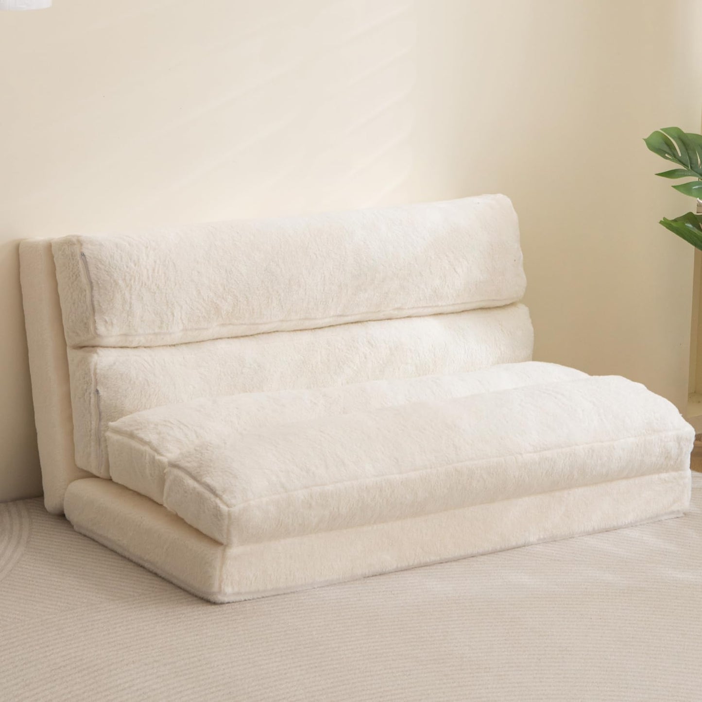 MAXYOYO Bean Bag Bed Folding Sofa Bed Mattress for Adults, Extra Thick 6 Fold Floor Couch for Bedroom Living Room, Beige, 75x240 cm