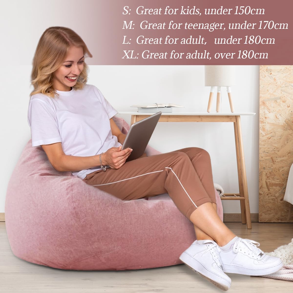 Highdi Bean Bag Without Fillings - Cotton Linen Durable & Comfortable, Pink Storage Bean Bag Chair for Living Room/Gaming Room