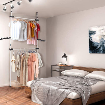 Ejoyous 2 Poles Heavy Duty Telescopic Clothes Rail, Freestanding Hanger, for Everyday Home Dormitory Hotel DIY, Garment Rail, DIY Wardrobe Rail