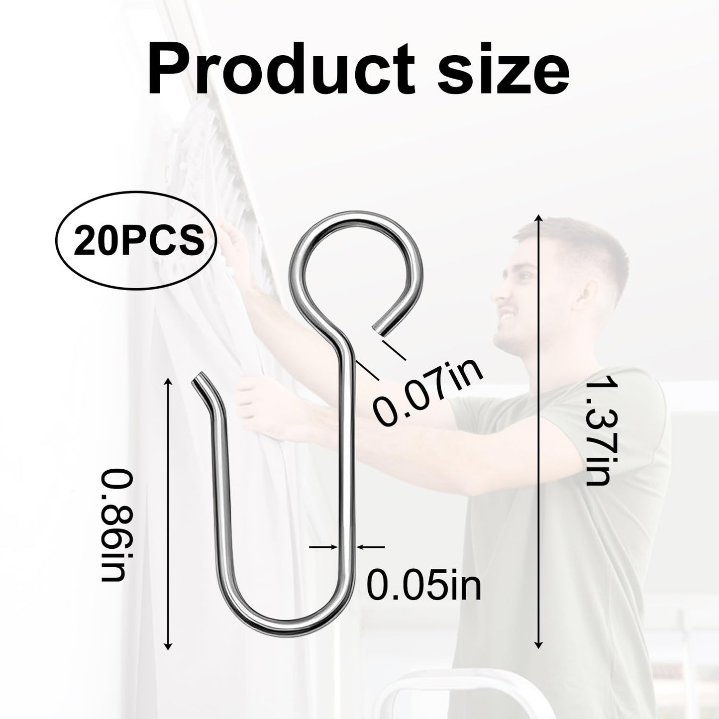 Uskerb Metal Curtain Hooks (20Pcs) - Versatile Track Hooks for Windows, Doors & Showers