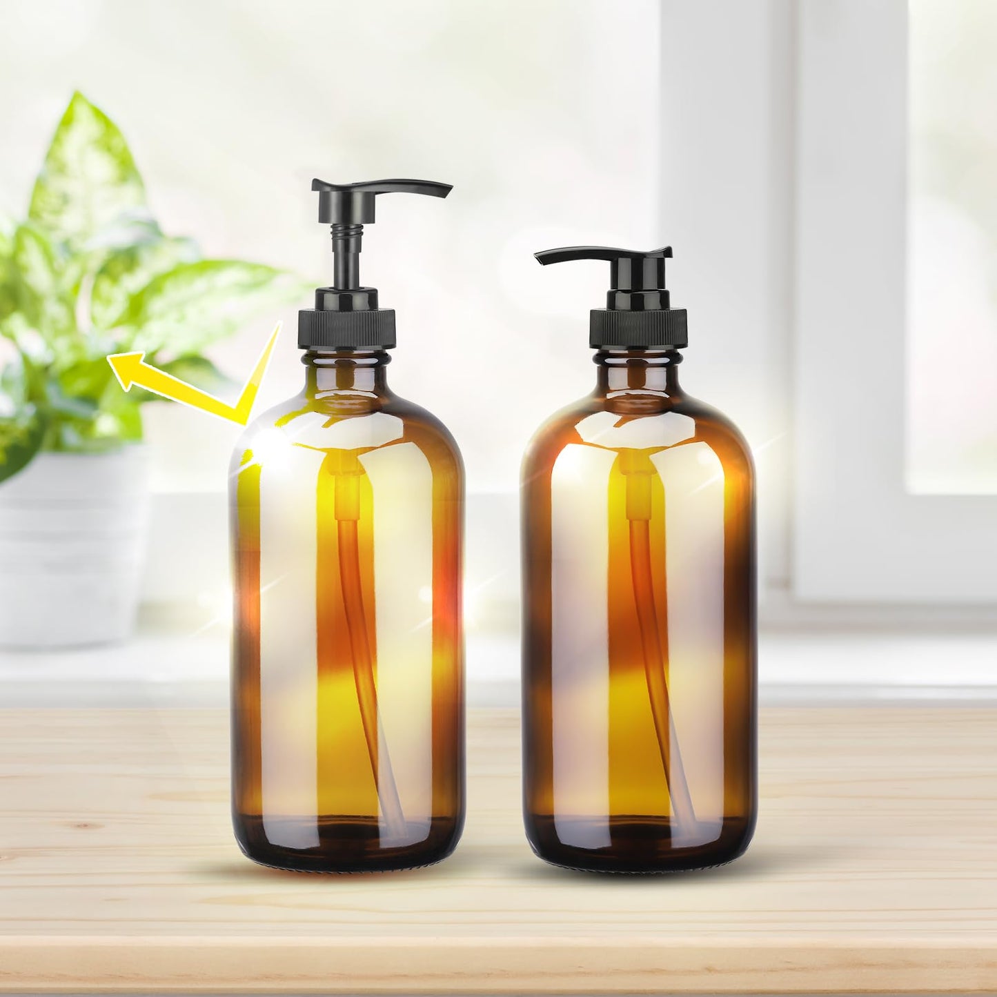 Hejo 2 Pcs Amber Glass Soap Dispenser, 500ml Hand and Dish Soap Dispenser