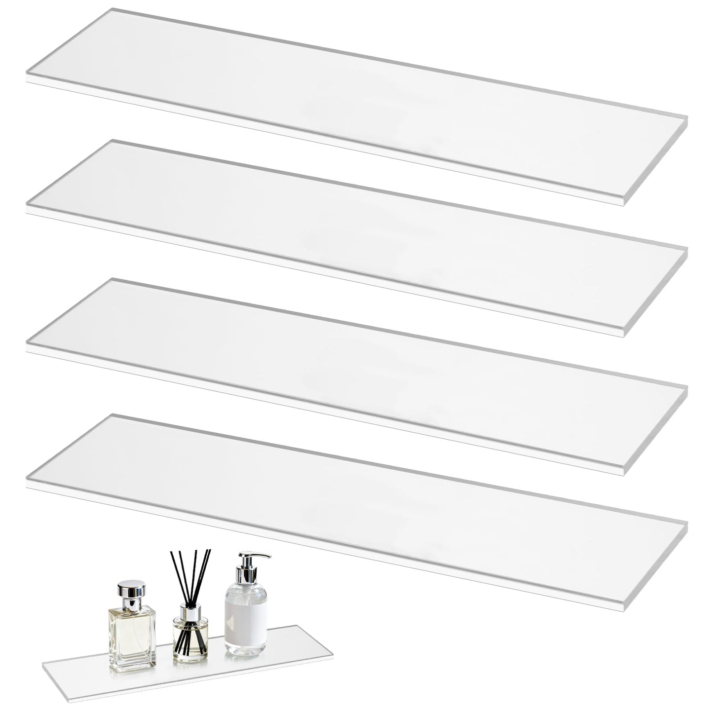 Wenceda 4 Packs Acrylic Medicine Shelves 13 Inches Medicine Cabinet Replacement Shelves Holders for Living Room Bathroom Kitchen,Wall Mounted
