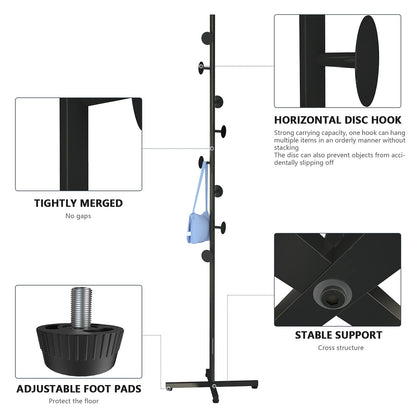 CLSYO Coat Rack Stand With 8 Hooks Metal Coat Hanger Freestanding Entryway,Hallway, Bedroom, Office for Hanging Clothes, Jacket, Hats, BagsBlack