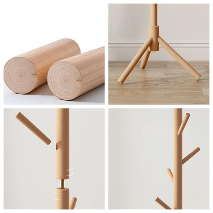 Uwenkjie coat stand，Sturdy wooden coat rack, adjustable size, with 8 hooks, suitable for hanging clothes, hats, handbags