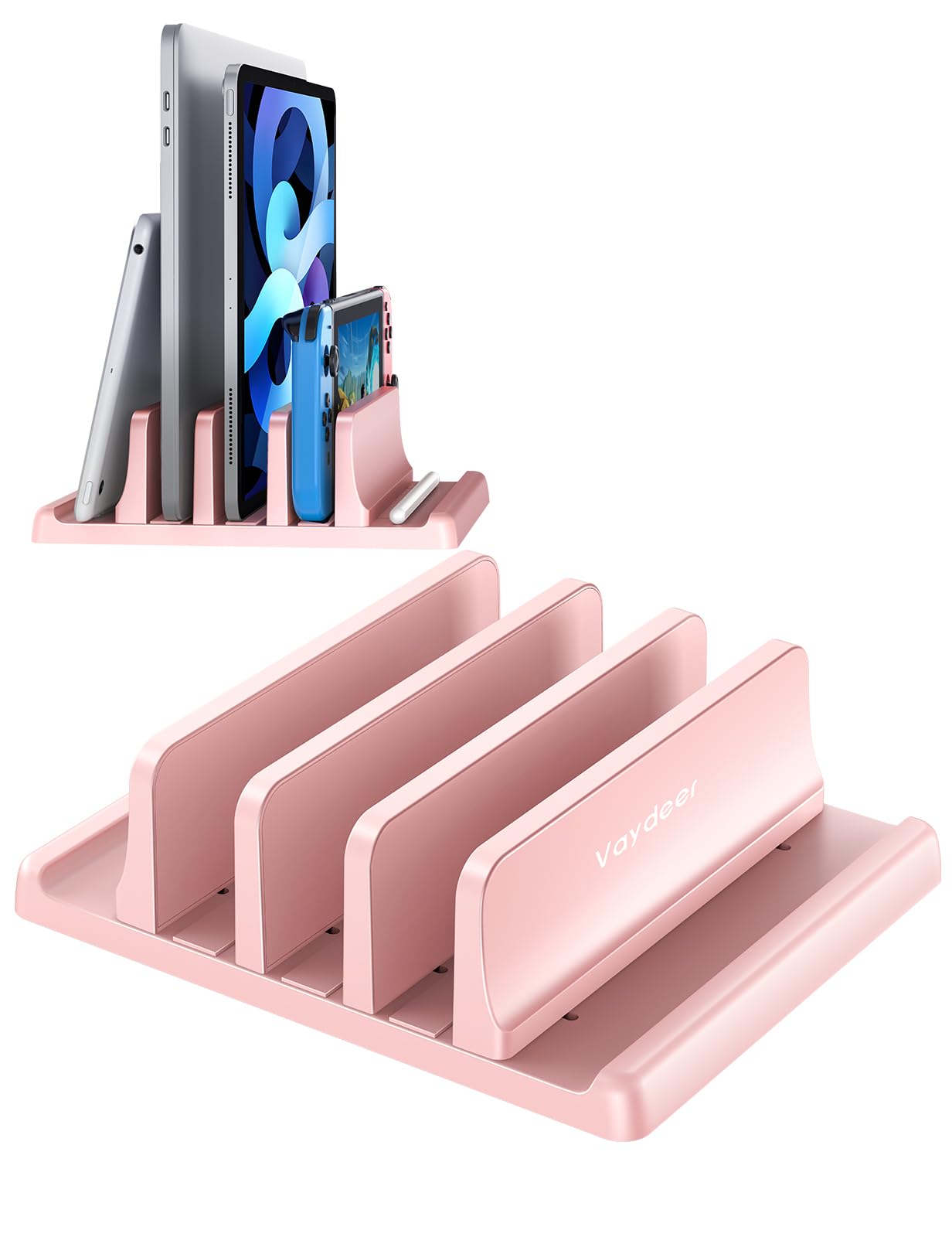 VAYDEER Vertical Laptop Stand - Space Saving & Adjustable 5-in-1 3 Slots for MacBook, Notebook, iPad & Laptops up to 17.3 Inches - Pink