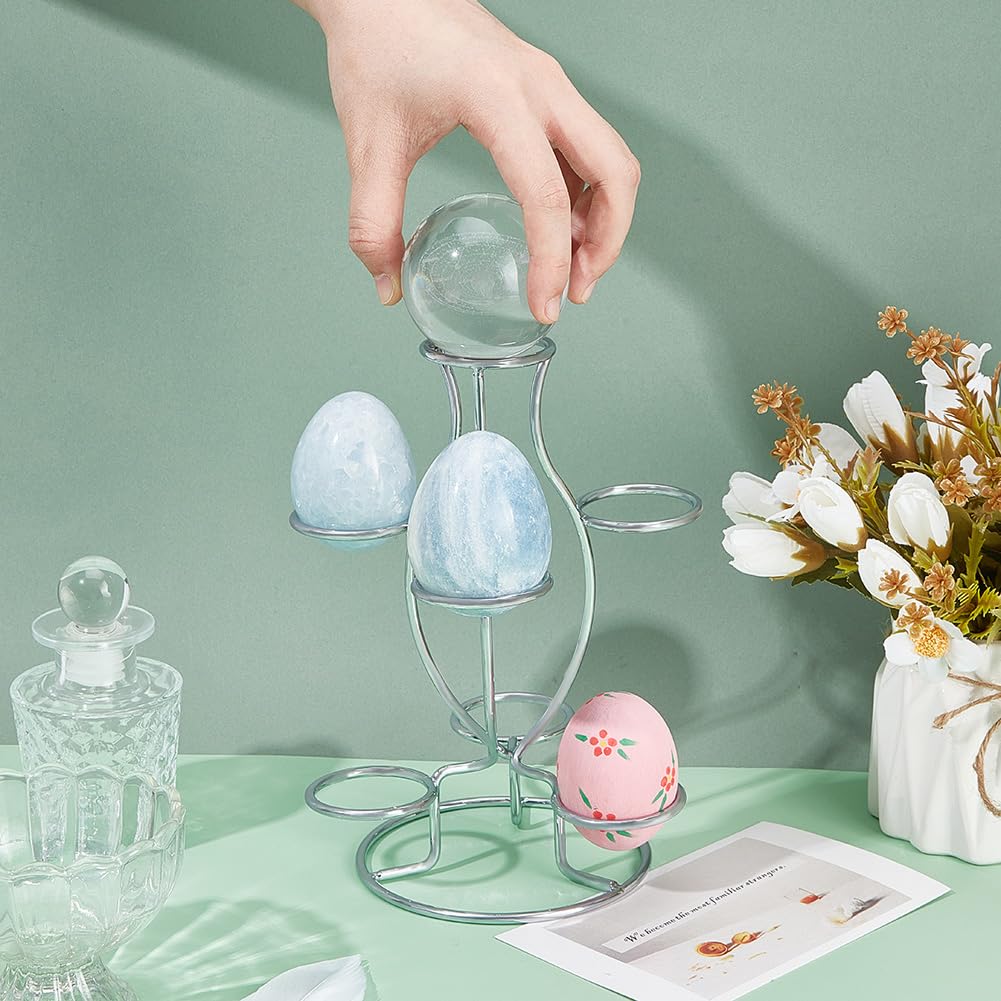 NBEADS Crystal Ball Holders, 7 Eggs Display Stand Platinum Iron Multi-Sphere Display Holder for Crystal Ball Sphere Globe Home Office Decor Ornament