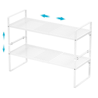 iPEGTOP Expandable Cabinet Storage Shelf Organizer Rack, Heavy Duty Steel Metal Spice Rack Adjustable Height Home Office Pantry Shelf Space for