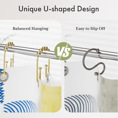Rusokufo 12 Pieces Golden Shower Curtain Hooks Double Hooks Rust-Resistant For Bathroom